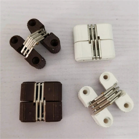 0 To 180 Degree Cross Hinge Plastic Folding Barrel Invisible Hinge 6 Pieces Brown and white for cabinets and boxes
