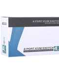4 Port Vga Kvm Switch With Legacy Computer Keyboard And Mouse Console Cables For Seamless Manual Desktop Rotation High Res Video Output To Plug Into Any Rig And Swap Screens Like A Pro packaging box displaying product details and features.
