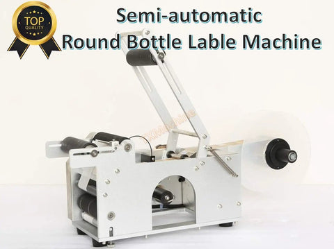 No Sweat Semi Automatic Round Bottle Labeling Machine built tough, silver design for labeling cylindrical containers efficiently.