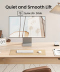 Sit Stand Electric Standing Desk 48 By 24 Inches With Quiet Motor Smooth Height Adjustment From 28 To 46 Inches Ergonomic Computer Desk With Splice Board White Frame And Maple Top Ideal For Home Office showing a monitor and lamp display