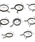 7 different sizes of black torsion coil springs for 5 Pack Door Handle Spring Replacement Kit For Car Doors, with measurements