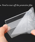 Peeling protective film off Set Of 30 Mini Acrylic Sign Holders, 2 x 3.5 inch Clear Desk Name Plates, Horizontal V Shaped Displays