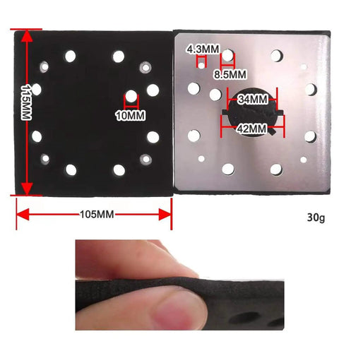 One Quarter Sheet Palm Grip Sander Pad Backing Plate With Eight Vacuum Holes Replacement dimensions and thickness