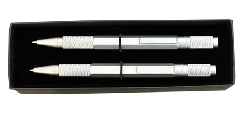 Engineer's Writing Set With Silver Ballpoint Pen And 0.7mm Mechanical Pencil Textured Grip Duo In Gift Box