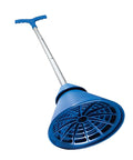 Portable Hand Powered Clothes Washer With Smooth Plunger Action Compact Collapsible Aluminum Handle showing blue aluminum handle and plunger design