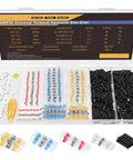 Super Cool 500 Piece Heat Shrink Solder Seal Wire Connectors Waterproof Cable Terminal Kits With Assorted Sized Sleeves And Tools To Fix Any Wiring Job Like A Pro Today. storage case with assorted solder seal connectors, sleeves, and scissors