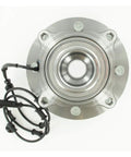 Front view of Front Wheel Bearing And Hub Assembly For Ram 2012 2013 With ABS Eight Lug Carbon Steel Sealed Spindle Wiring Loaded