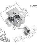 6 Self-Adjusting Double Roller Ball Door Catches Made From Durable Alloy Steel For Cabinets And Drawers To Keep Stuff Secure And Tight Without Any Gaps Or Loose Fits Around The House, showing dimensions and screws.