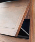 Two Pack Heavy Duty Lift Up Cabinet Hinges With Gas Spring Supports For Cabinets Doors Wardrobes And Bookcases Keeps Lids And Flaps Open Safely And Smoothly Perfect For Kitchens Closets And Home Furniture Projects, shown on wooden flap