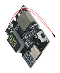 Close-up of a bidirectional 22.5W fast charging power module with digital display for USB devices, showing detailed circuitry.