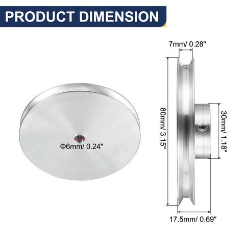 V Type Pulley For 6mm Bore 80mm Outer Diameter Single Groove Aluminum Alloy Motor Shaft Drive dimensions diagram