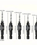 Hex Shank Countersink Drill Bit Set With Top Notch Pro Grade High Speed Steel Bits For Pilot Holes And Chamfering, sizes shown.