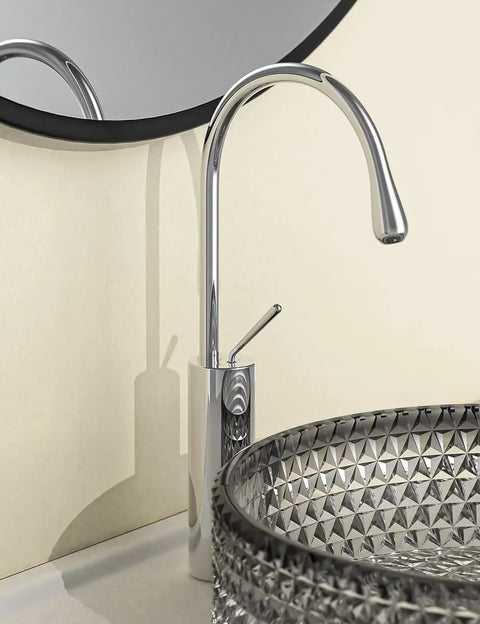 Vessel Sink Chrome Faucet With Single Hole Slick Modern Single Handle Lavatory Faucet Water Drop Faucet Solid Brass Ceramic Cartridge