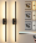 ONEWISH Battery Operated Wall Sconces Set of 2, 27.75" wall lights mounted on a wall with remote control for adjustable colors.