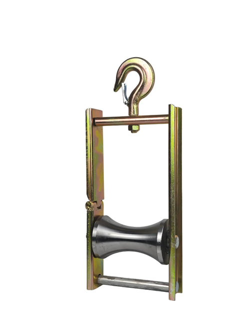 Heavy Duty Steel Cable Puller Sheave And Wire Feed Pulley Block Rated For Four Thousand Pounds with hook and steel wheel