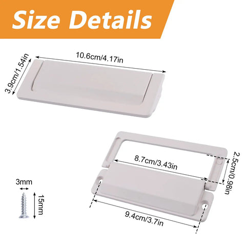 4 Pack Flush Ring Hidden Drawer Pull Handles for Cabinets and Closets, size details in cashmere gray aluminum alloy