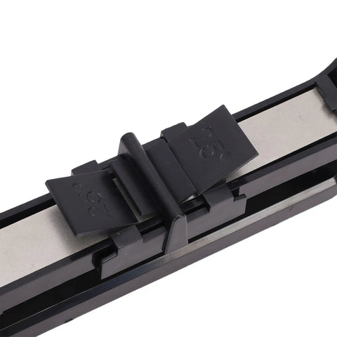 Close-up of Sharpener Angle Guide Kit with 25° angle, CNC machined black plastic, for home and outdoor sharpening.