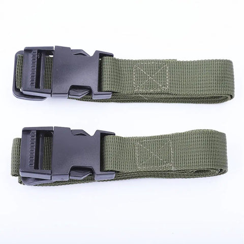 Military Green Nylon Lashing Straps With Snap Buckle 2 Pack, shown folded with a black snap buckle on each strap.