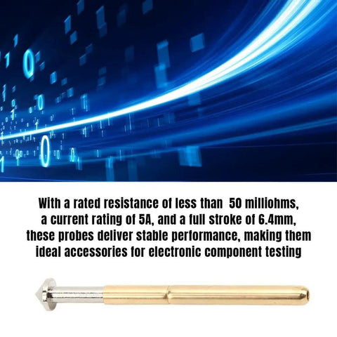 High Accuracy Round Pogo Pins Set Of 100Pcs for PCB Board Testing P156-E shown with electronic testing graphic background