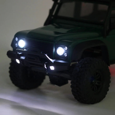 LED Headlights and Taillights Kit for TRX4M 1/18 RC Crawler Car Upgrade Parts White and Red With Clean Wiring on front view