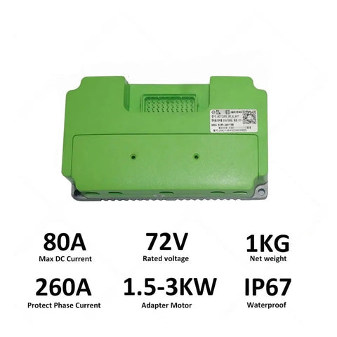 Heavy Duty Nd72260 Electric Motorcycle Controller 260A Bldc Programmable With Usb Cable For 1.5 To 3 Kw Motor, green control box.