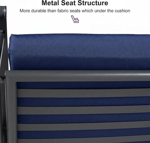 Outdoor Patio Porch Swing With Stand For Three Cushions And Pillow Included Navy Blue All Weather Steel Frame detail