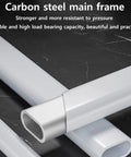 Close-up of carbon steel main frame used in No Sweat Mobile Electric Commode Chair Smart Wireless Remote Auto Height Boost.