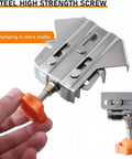 Stainless Steel 90 Degree Corner Clamp Set With Adjustable Swivel Jaws, Dope Pro Grade Right Angle Woodworking Clamp For DIY Cabinet Framing, Precise Joint Alignment, And Workshop Projects. Stainless steel corner clamp with orange knob and steel screw for woodworking