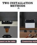 Two installation options for Automatic Electric Portafilter Cleaner For Coffee Grounds Handles Espresso Pucks With Zero Sweat, shown inset and countertop.