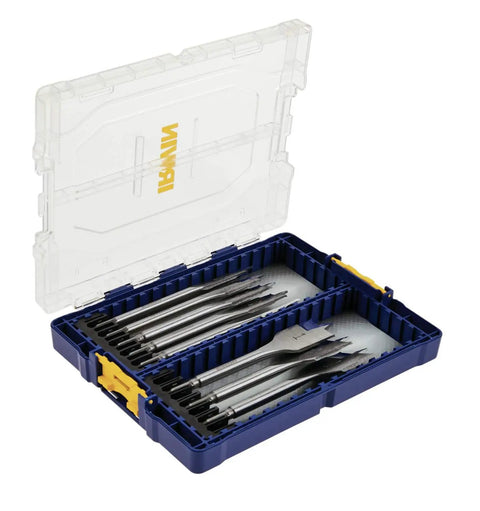 Speedbor Max 8-Piece Wood Drill Bit Set With Clear Lid, Stackable Case for Easy Viewing, open case showing drill bits