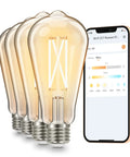 Smart Edison Bulbs Tunable Dimmable 2700K to 6500K Amber Warm WiFi E26 LED Filament Bulbs with phone app control display