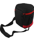 Black and red rugged heavy duty telescope equipment storage bag with protective padding and oxford cloth, tear-resistant travel case.