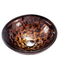 USZWBY Artistic Vessel Sink Bathroom Tempered Glass Vanity Sink, round bowl with warm brown, gold, and black hues.