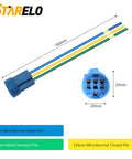 Diagram showing wiring for star-shaped blue connector with 160mm blue, yellow, and green wires, labeled normal open, closed, and common.