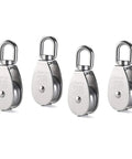 Beefy Heavy Duty M25 Single Pulley Block Set, 4 Pieces Stainless Steel 304 Roller Pulleys For Crane Swivel Hook Wire Rope Cable Loading