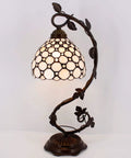 Tiffany Style Table Lamp With Cream Stained Glass Pearl Design, Metal Leaf Base, 8x10x21 Inch Desk Light, S005 Series