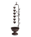 Outdoor Floor Tiered Vintage Water Fountain With 6 Hanging Cups And Soothing Tier Waterfall For Patio Or Garden, 38 Inch Bronze Decor