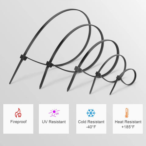 Assorted Cable Ties Bundle, 6 Inch 8 Inch 12 Inch 14 Inch 18 Inch, 500 Pieces, Heavy Duty Self Locking Nylon Cable Ties for Indoor Outdoor Use