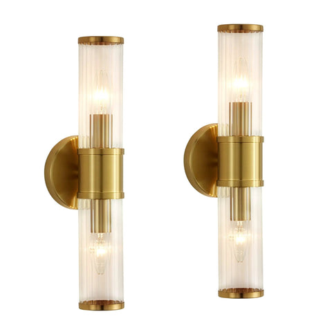 Two Pack Gold Modern Wall Sconces For Bathroom And Vanity Lighting That Gives A Lit Glow Cut Glass Flower Shade E12 Base Fixtures