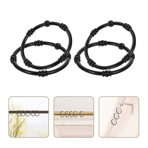 Heavy Duty Zinc Alloy Shower Curtain Rings Set, Black Hanging Hooks with Smooth Glide O Rings, No Snag, Easy Mount for Bathroom Rods