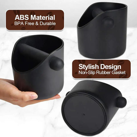 Knock Box For Coffee Grounds 4.4 Inch With Removable Knock Bar And Non Slip Base showing ABS material and design