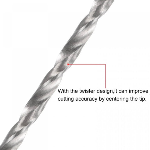 Close-up of 10 Pcs 3mm Mini Twist Drill Bits Set, Extra Long 120mm High Speed Steel Straight Shank Bits For Aluminum Alloy, twisted design