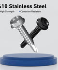 Top Grade 10 Gauge X 3/4 Inch Self Drilling Screws, 58 Pack Black Zinc Hex Washer Head Sheet Metal Fasteners, Durable 410 Stainless Steel With Drive Bit For Tough Building Jobs That Get Done Easy Without Hassle.