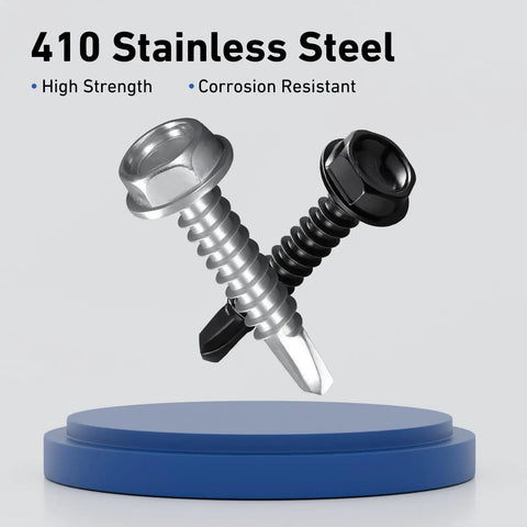 Top Grade 10 Gauge X 3/4 Inch Self Drilling Screws, 58 Pack Black Zinc Hex Washer Head Sheet Metal Fasteners, Durable 410 Stainless Steel With Drive Bit For Tough Building Jobs That Get Done Easy Without Hassle.