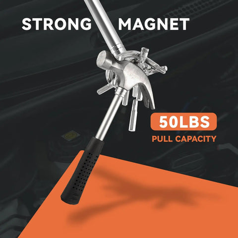Magnetic Pickup Tool Telescopes To 41 Inches With 50 Pound Pull Extendable Magnet Wand With Parts Tray Rubber Grip Handle Chrome Base Handy For Cars Garage And Home Repairs