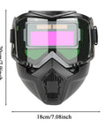 Auto Darkening Pro Grade Welder Helmet With Detachable Shield And Full Face Protection, front view, dimensions 20cm x 18cm