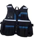 Industrial Grade Heavy Duty Adjustable Work Vest Multi Pocket Utility Carry For Plumbers Electricians Carpenters Smart Storage Pockets Tough As Nails Black Blue with multiple tool pockets displayed