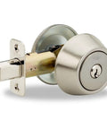 Satin Nickel Single Cylinder Deadbolt With Easy Install Mounting, Exterior Keyed Latch And Interior T Turn, 6 Pin Cylinder Security Lock