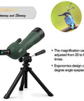 Go To 20 To 60x60 Zoom Angled Spotting Scope With BAK4 Optics Waterproof For Hunting And Birdwatching Includes 14 Inch Tabletop Tripod And Carry Bag Lightweight 1.37 Lb Ideal For Target Shooting And Wildlife Viewing, green angled scope on tripod
