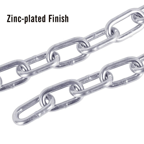 Close-up of zinc-plated finish on 27 Inch Trailer Safety Chain Kit With 5/16 Spring Hook Grade 30 7000 Lb Capacity Zinc Plated SAE Compliant Pack Of 2